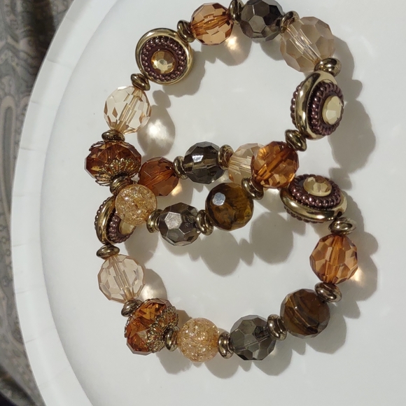 2 PIECE SET OF DIFFERENT SHADES OF BROWNS AND TAUPE STRETCH BRACELET. CUSTOM - Picture 6 of 6